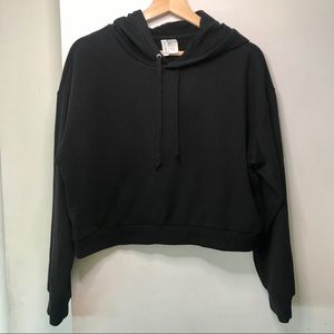 H&M Cropped Fleece Black Hoodie Pullover